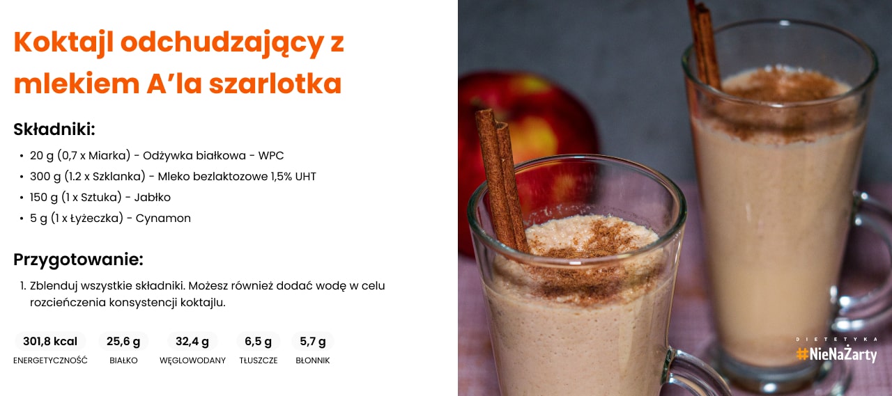 Koktajl odchudzający z mlekiem A'la szarlotka