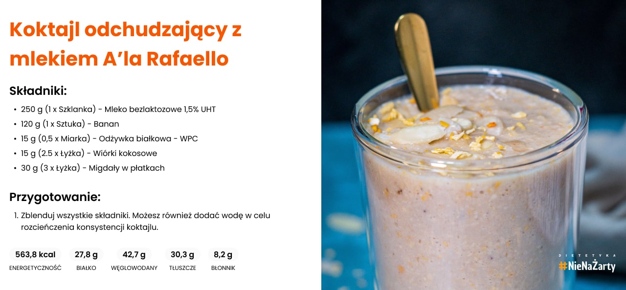 Koktajl odchudzający z mlekiem A'la Rafaello